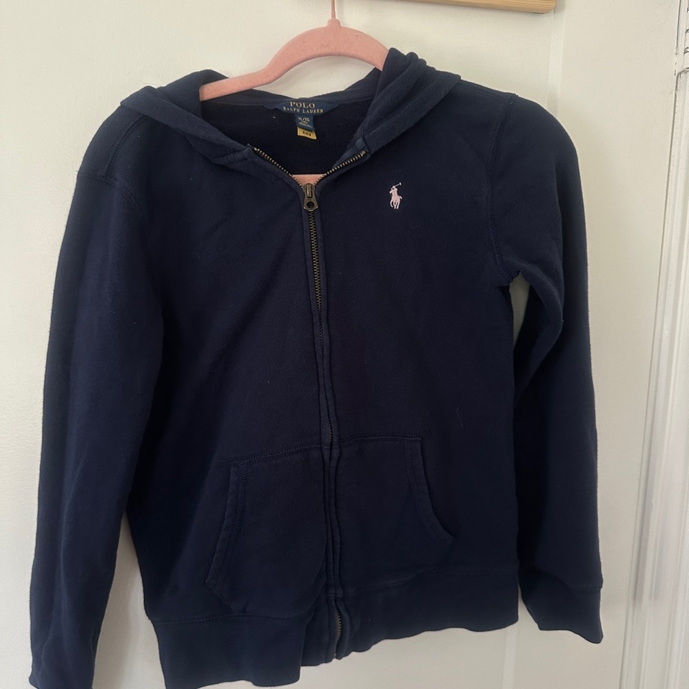 Polo by Ralph Lauren Dark Blue with pink logo hoodie size XL(16) in YOUTH